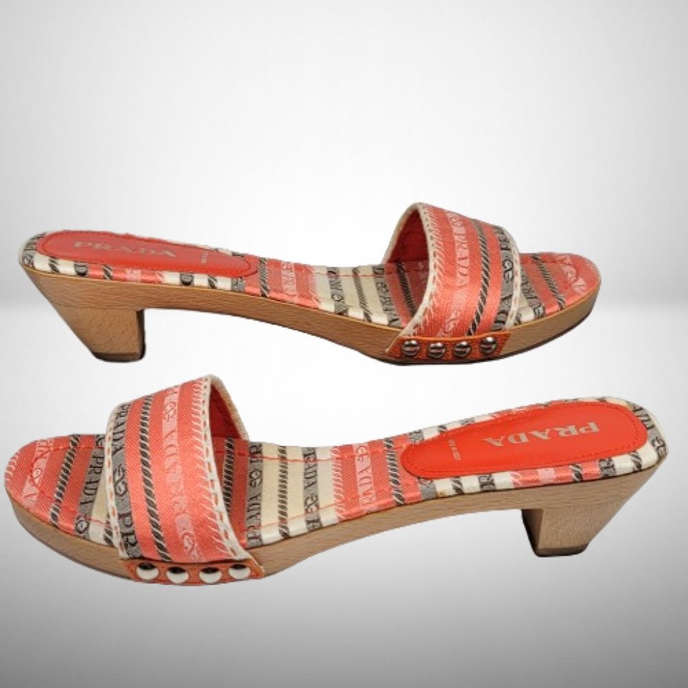 Prada Coral Orange Wooden Mule Sandals - New - Size: 40 - Picture 1 of 12